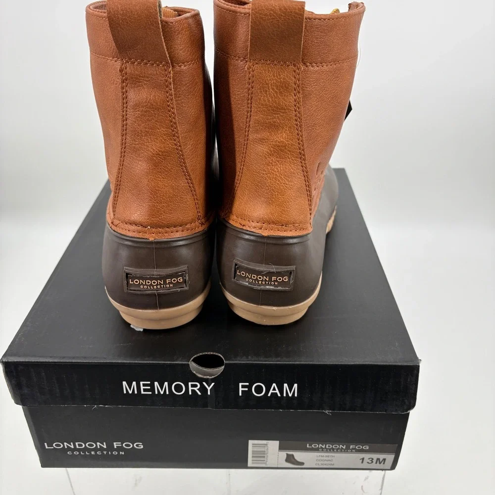 New 13 London Fog Seth Duck Boots Men Cognac Brown CL30424M Rain/Snow  Size :13